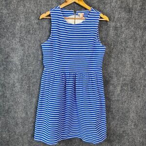 J. Crew Dress Women L Blue White Striped Sleeveless Fit Flare Work Preppy Casual